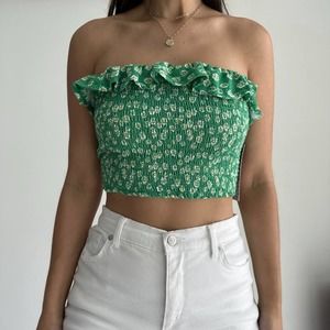 NWT Almost Famous green ditsy floral bandeau crop top
